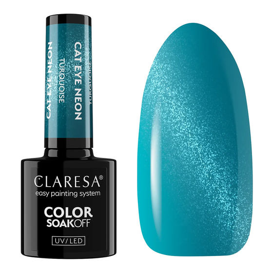 Claresa Cat Eye Neon hybrydowy lakier do paznokci Turquoise 5 g