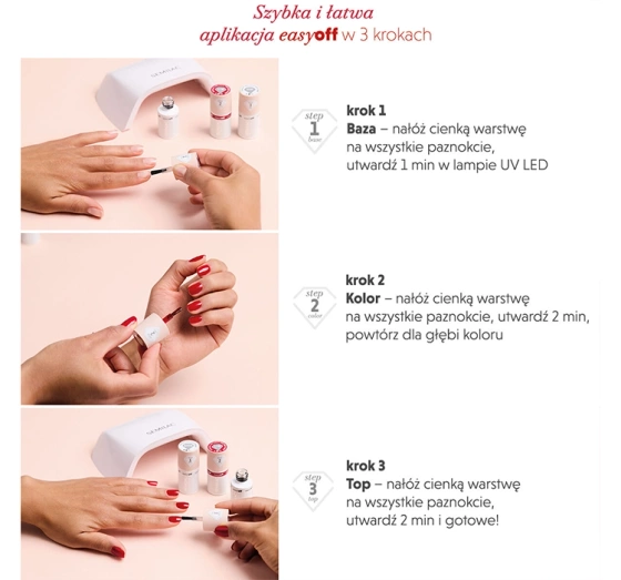 Semilac 3Steps Easy Off Set zestaw hybrydowy baza 7 ml + lakier L19 7 ml + top 7 ml