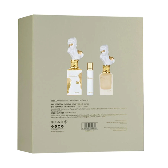 Lattafa Her Confession woda perfumowana spray 100 ml + 12 ml + mgiełka do włosów 50 ml