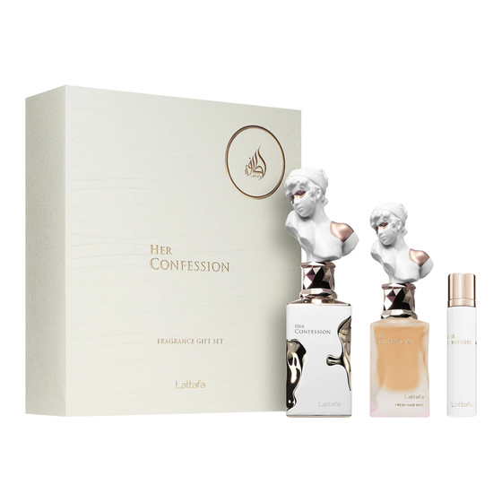 Lattafa Her Confession woda perfumowana spray 100 ml + 12 ml + mgiełka do włosów 50 ml