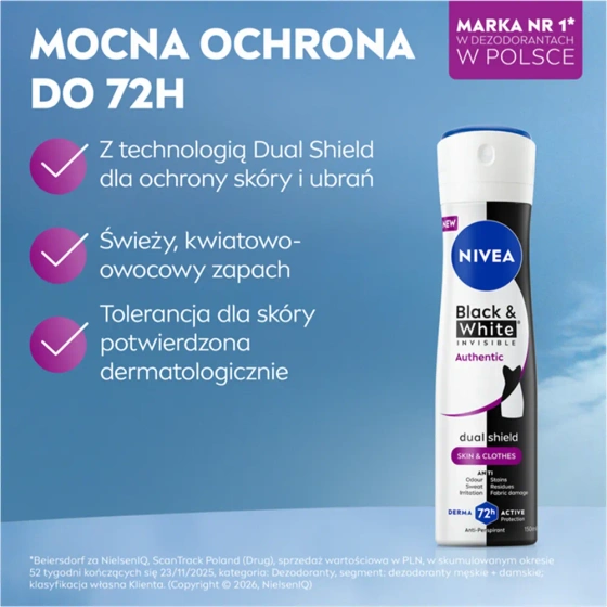 NIVEA Black & White Invisible Authentic antyperspirant w sprayu 150 ml