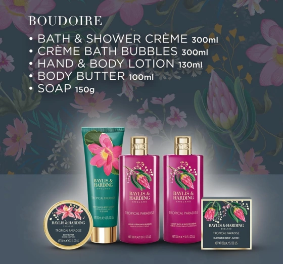 Baylis & Harding Boudoire zestaw prezentowy krem pod prysznic 300 ml + pianka do kąpieli 300 ml + balsam do ciała 130 ml + masło do ciała 100 ml + mydło 150 g