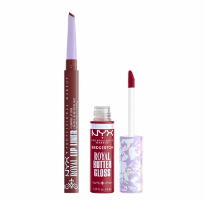 NYX Professional Makeup Bridgerton Royal Treasures Lip Kit 05 zestaw do makijażu ust błyszczyk Royal Butter Gloss Cherry Courtship 8 ml + konturówka Royal Lip Liner Berry of the Ball 0,33 g
